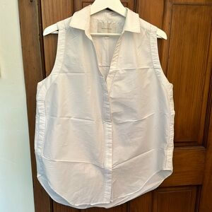 Brochu Walker white sleeveless cotton top with collar v-neck, hidden buttons, XL
